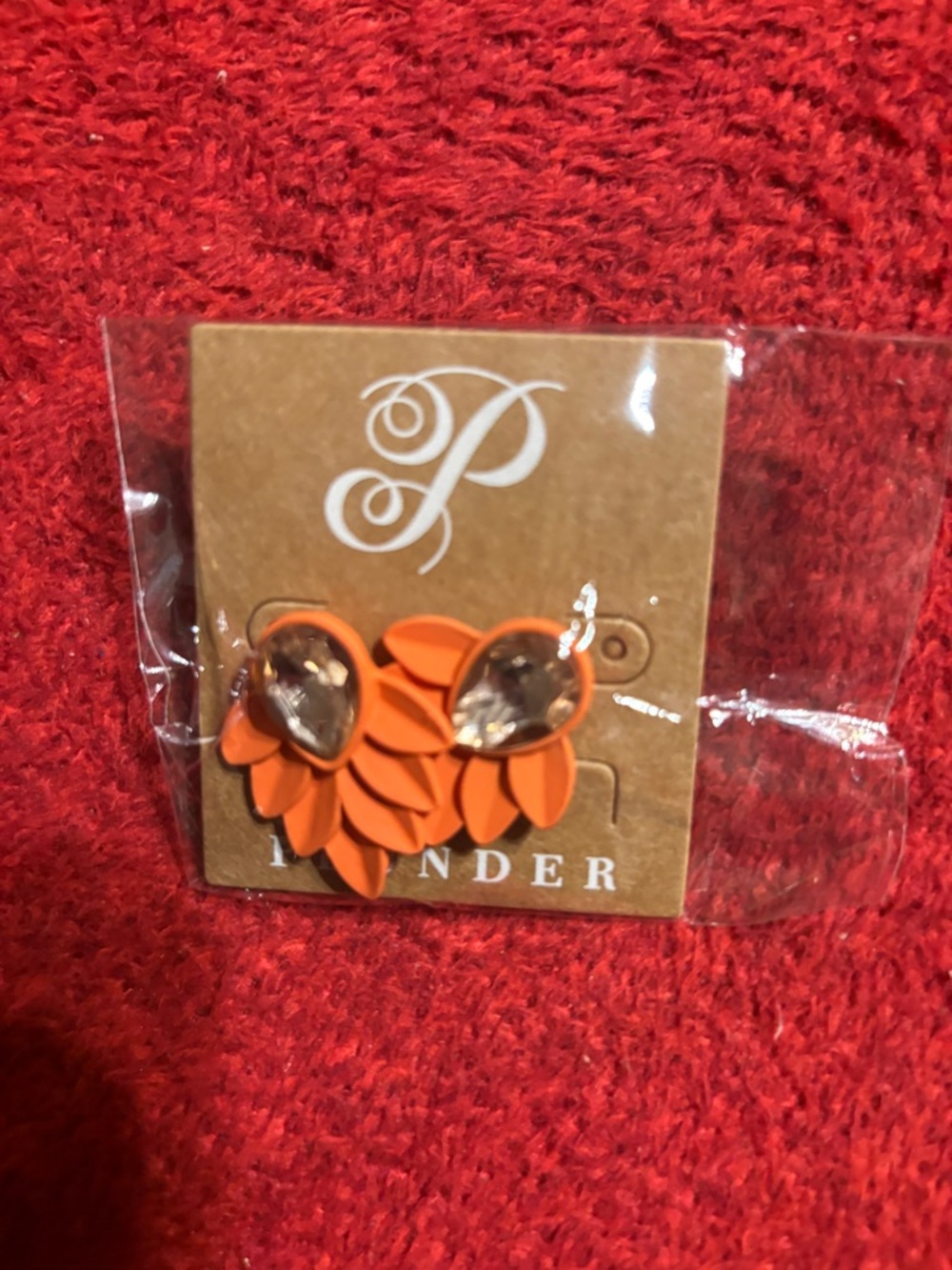 Plunder Orange Petal Cluster Earrings with Smoky Gem Accent. New